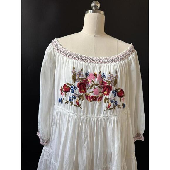 Free People Sunbeams White Dress M Off The Shoulder Mini Floral Embroidery - Picture 4 of 10